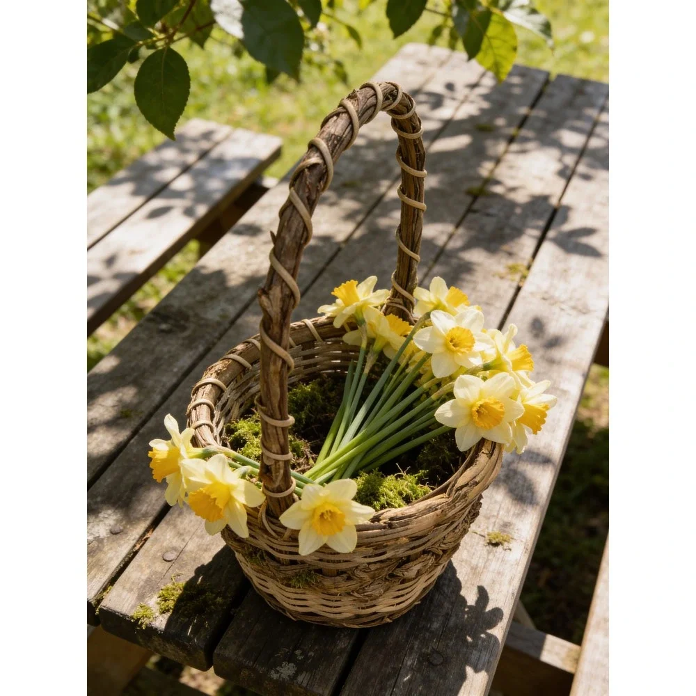 Rustic Handcrafted‎ Twig and Grapevine Gathering Basket Brown 7x10.5x4 Small